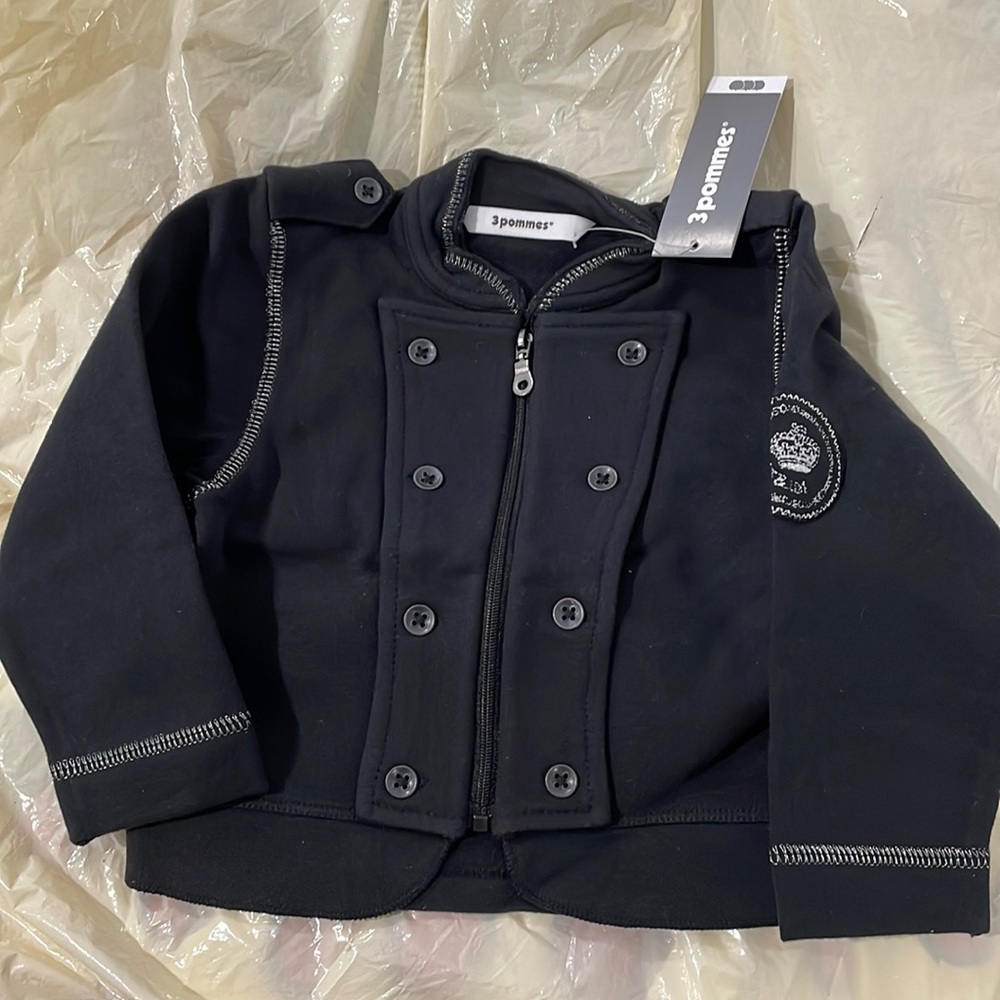3 Pommes Girls Black Military Zipper Cardigan-Sizes: 12 months to 8 years